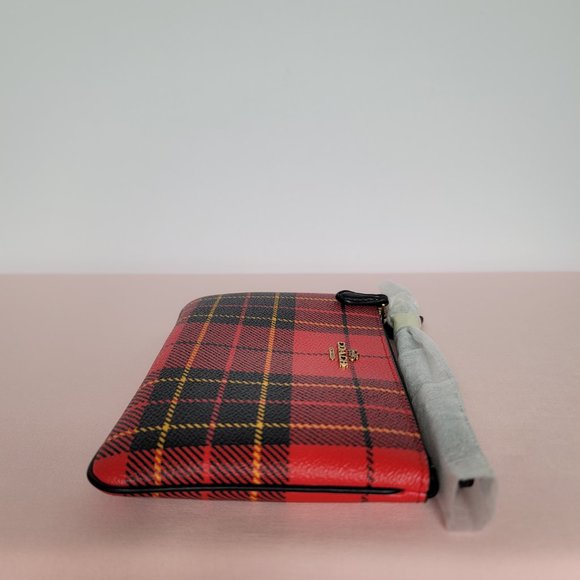 COACH Small Printed Plaid Coated Canvas Wristlet- Red Multi $75.⭐ - Picture 10 of 16